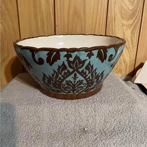 Elegant Blue and Brown Decorative Bowl